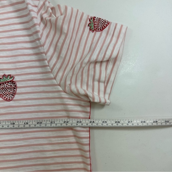 NWT Jane Delancey Rhinestone T-Shirt Women’s XL Pink White Striped Strawberry - Picture 5 of 8